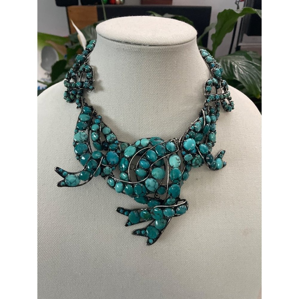 Shaill Jhaveri Turquoise Frog Bib Necklace‎ Womens OS Blue Excellent Statement